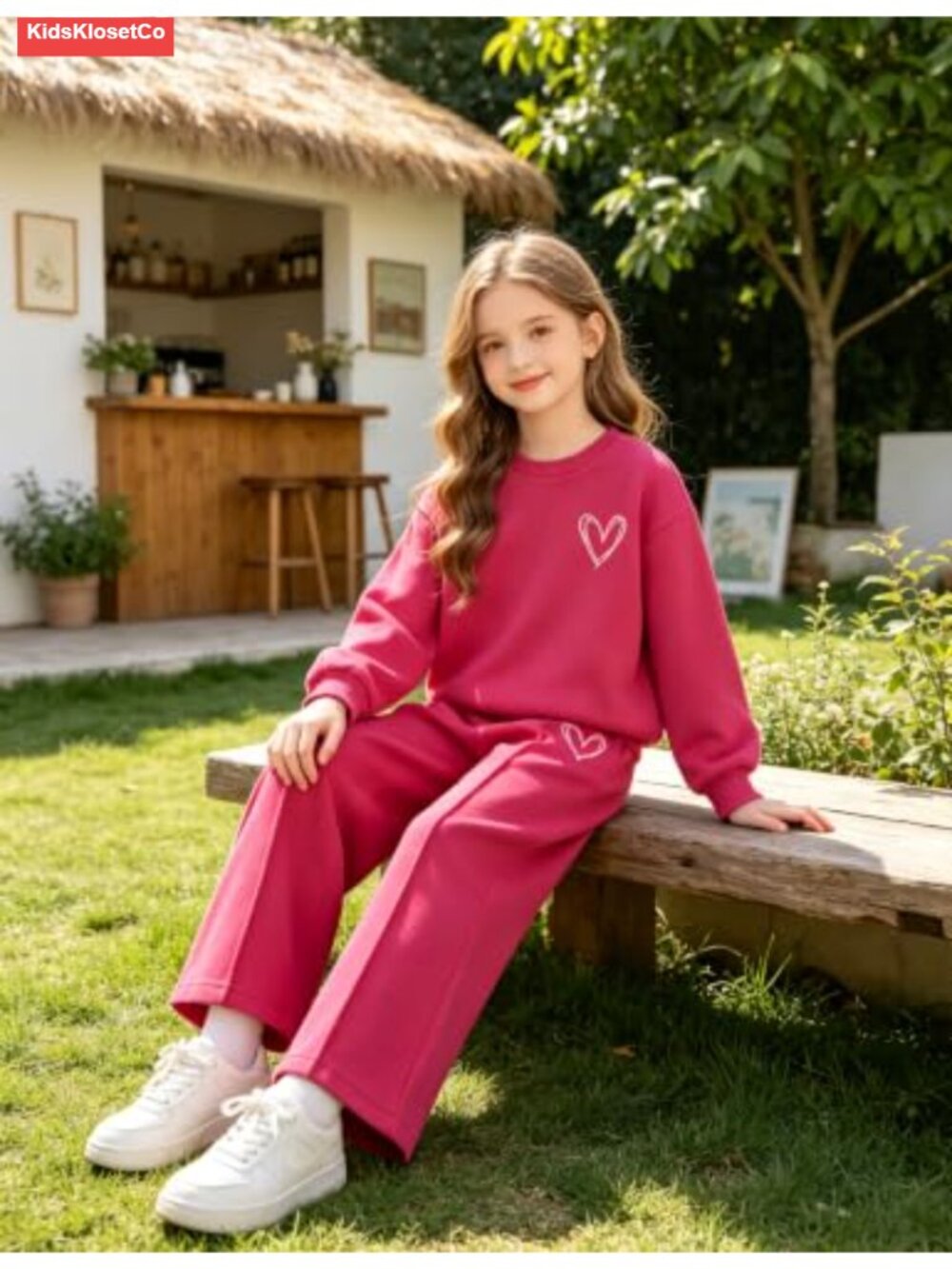 Girls 2 Piece Outfit Crewneck Sweatshirt & Flared Pants Set - Picture 3 of 6